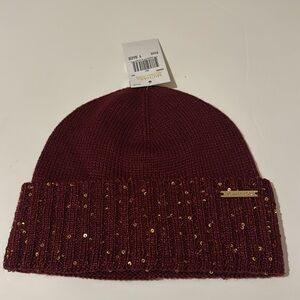 NWT Michael Kors Knit Beanies, Sparkly Sequins - Burgundy